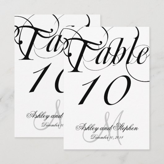 Black White Monogram Wedding Table Number Kaart (Voorkant / Achterkant)