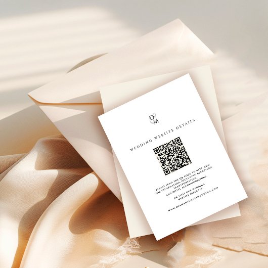 Black & White Monogram Wedding Website QR Code Informatiekaartje
