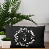 Black & White Monogram Wreath Lumbar Pillow Kussen