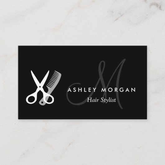 Black White Monogrammed - Hair Salon Haarstylist Visitekaartje (Voorkant)