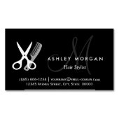 Black White Monogrammed - Hair Salon Haarstylist Visitekaartje Magneet (Voorkant)