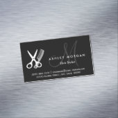 Black White Monogrammed - Hair Salon Haarstylist Visitekaartje Magneet (Voorbeeld)