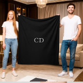 Black white monogrammed initials modern fleece deken