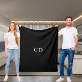 Black white monogrammed initials modern fleece deken