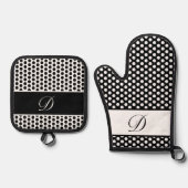 Black & White Monogrammed Polka-Dot Ovenwant & Pannenlap Set (Voorkant)