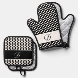 Black & White Monogrammed Polka-Dot Ovenwant & Pannenlap Set