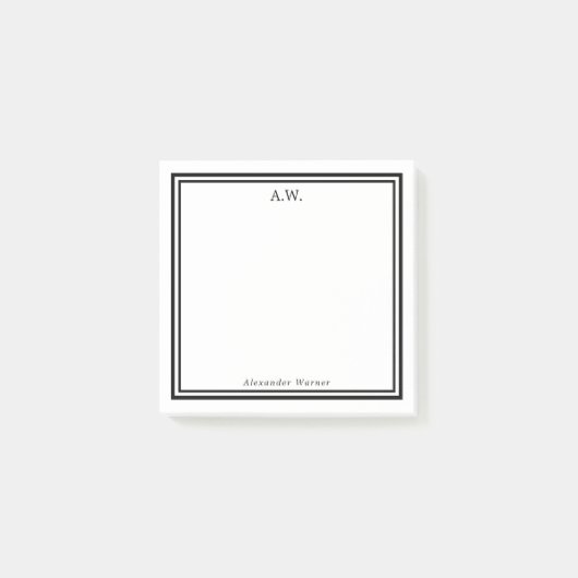 Black White Monogrammed Post-it® Notes (Voorkant)