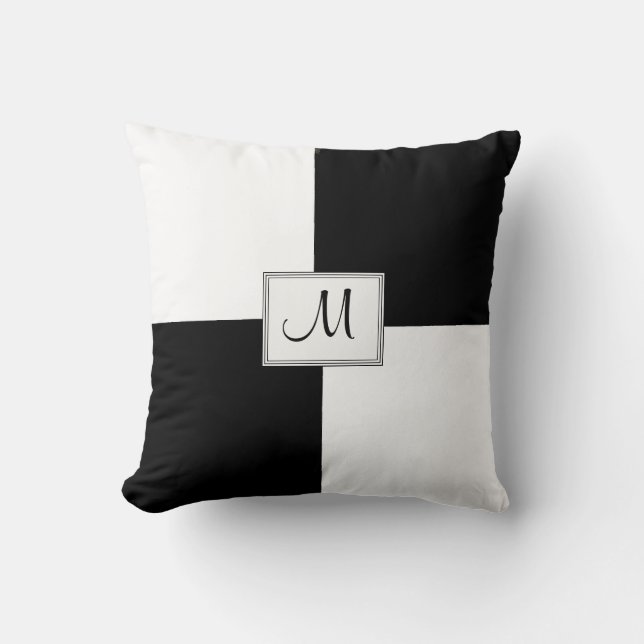 Black White Monogrammed Sierkussen (Voorkant)