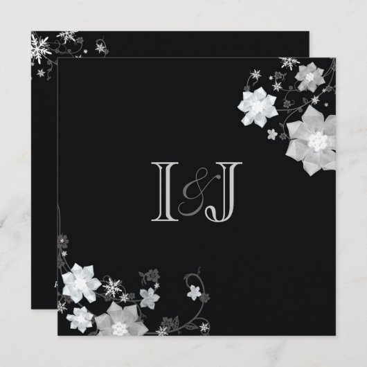 Black & White Monogrammed Winter Wedding Kaart (Voorkant / Achterkant)