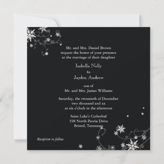 Black & White Monogrammed Winter Wedding Kaart (Achterkant)
