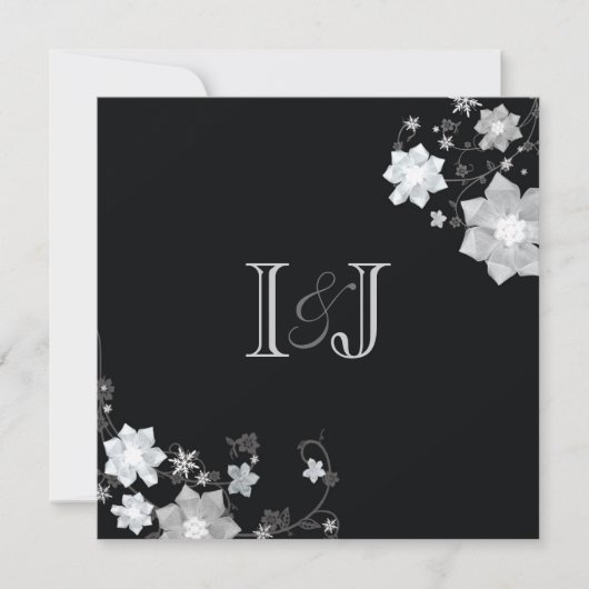 Black & White Monogrammed Winter Wedding Kaart (Voorkant)