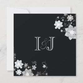 Black & White Monogrammed Winter Wedding Kaart
