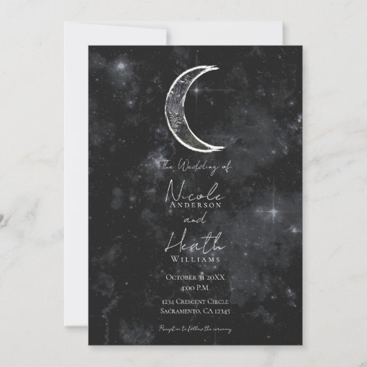 Black White Moon Celestial Night Starry Wedding Kaart (Voorkant)