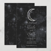 Black White Moon Celestial Night Starry Wedding Kaart (Voorkant / Achterkant)