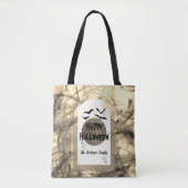 Black White Moon Modern Spooky Happy Halloween Tote Bag (Voorkant)