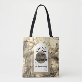 Black White Moon Modern Spooky Happy Halloween Tote Bag