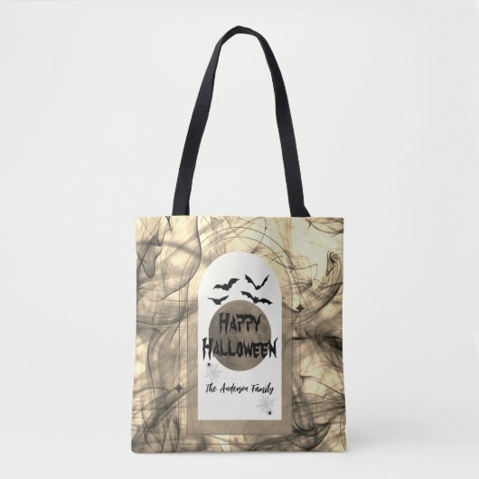 Black White Moon Modern Spooky Happy Halloween Tote Bag (Voorkant)