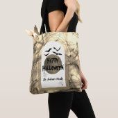 Black White Moon Modern Spooky Happy Halloween Tote Bag (Dichtbij)