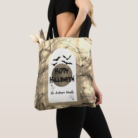 Black White Moon Modern Spooky Happy Halloween Tote Bag (Dichtbij)