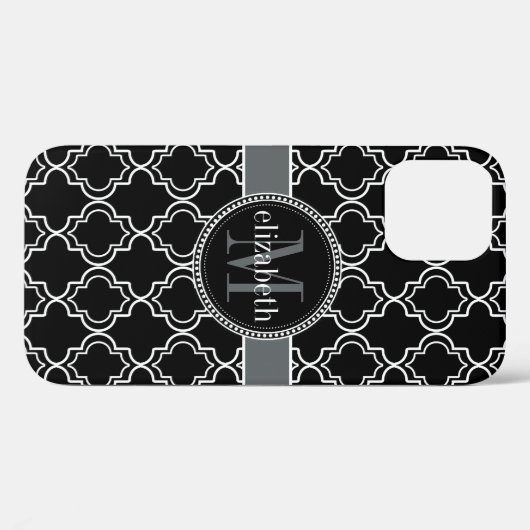 Black White Moroccan Quatrefoil Monogram Case-Mate iPhone Case (Achterkant (horizontaal))