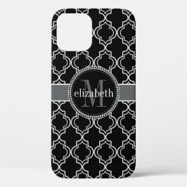 Black White Moroccan Quatrefoil Monogram Case-Mate iPhone Case
