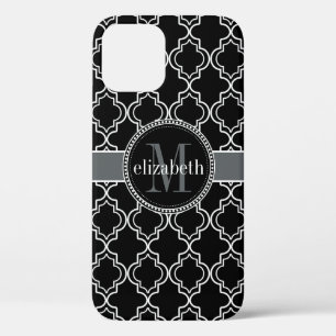Black White Moroccan Quatrefoil Monogram Case-Mate iPhone Case