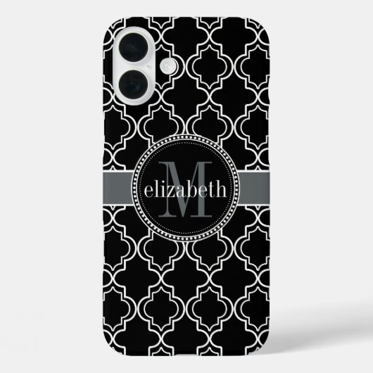 Black White Moroccan Quatrefoil Monogram Case-Mate iPhone Case (Achterkant)