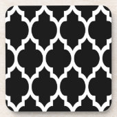 Black White Moroccan Quatrefoil Pattern #4 Bier Onderzetter (Voorkant)