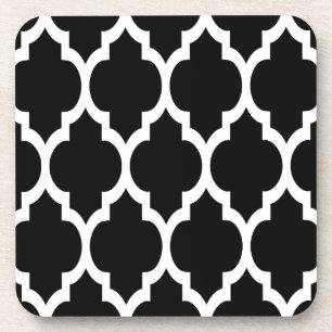 Black White Moroccan Quatrefoil Pattern #4 Bier Onderzetter