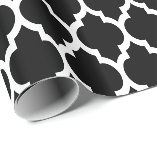 Black White Moroccan Quatrefoil Pattern #4 Cadeaupapier (Rol Hoek)