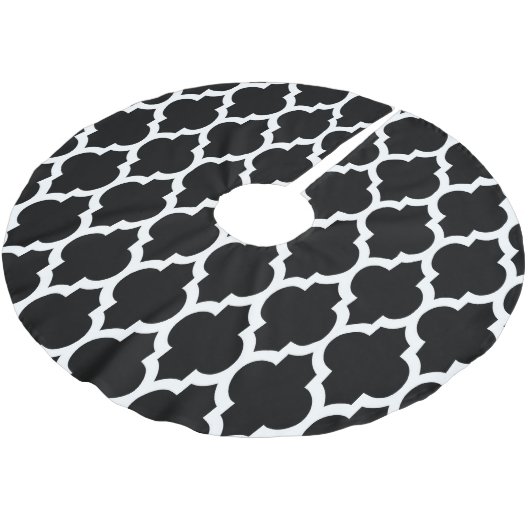 Black White Moroccan Quatrefoil Pattern #4 Kerstboom Rok (Gekanteld)