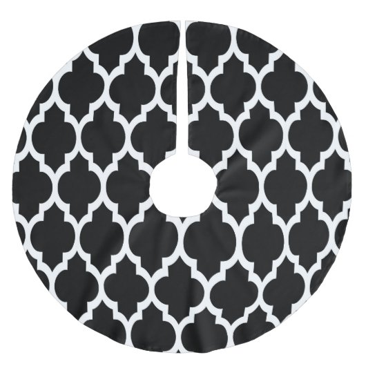 Black White Moroccan Quatrefoil Pattern #4 Kerstboom Rok (Voorkant)