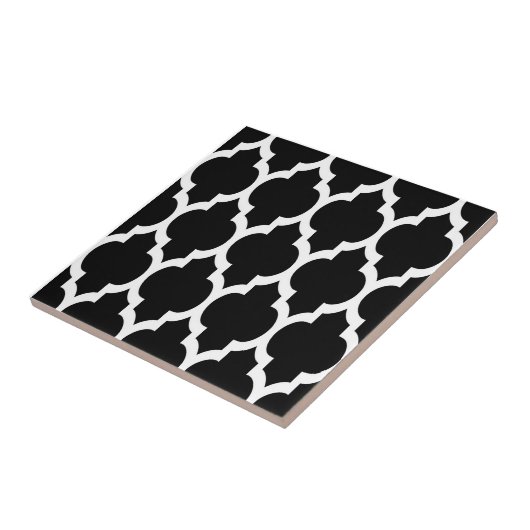 Black White Moroccan Quatrefoil Pattern #4 Tegeltje (Zijkant)