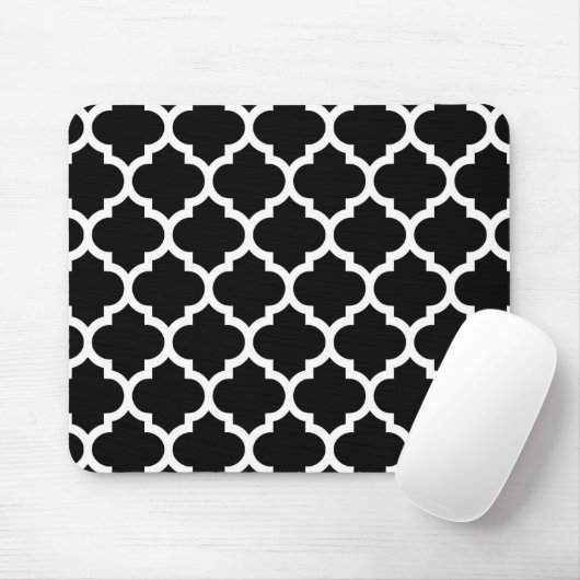 Black White Moroccan Quatrefoil Pattern #5 Muismat (Met muis)