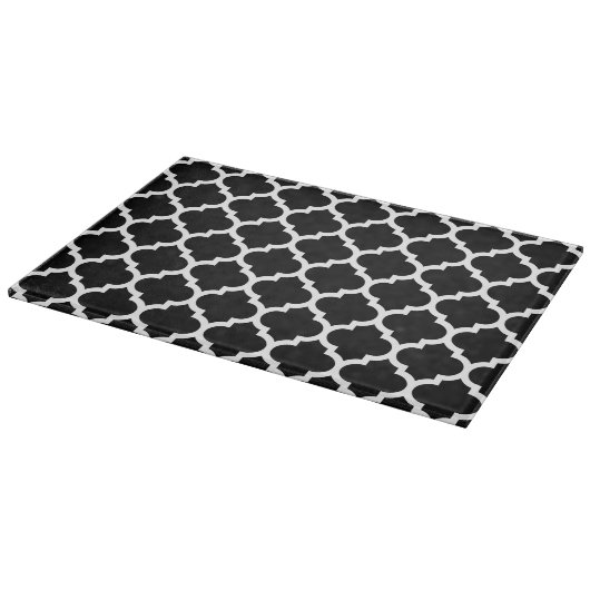 Black White Moroccan Quatrefoil Pattern #5 Snijplank (Hoek)