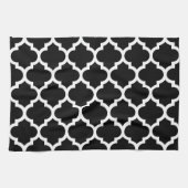 Black White Moroccan Quatrefoil Pattern #5 Theedoek (Horizontaal)