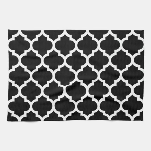 Black White Moroccan Quatrefoil Pattern #5 Theedoek (Horizontaal)