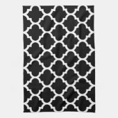 Black White Moroccan Quatrefoil Pattern #5 Theedoek (Verticaal)