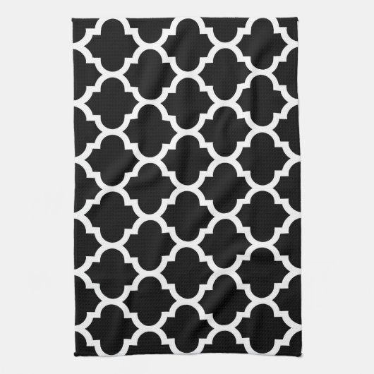 Black White Moroccan Quatrefoil Pattern #5 Theedoek (Verticaal)