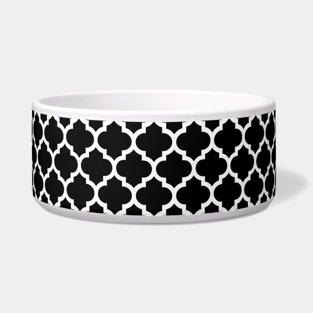 Black White Moroccan Quatrefoil Pattern #5 Voerbakje (Voorkant)