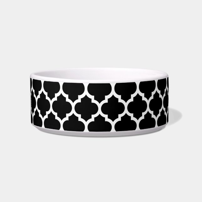 Black White Moroccan Quatrefoil Pattern #5 Voerbakje (Rechts)