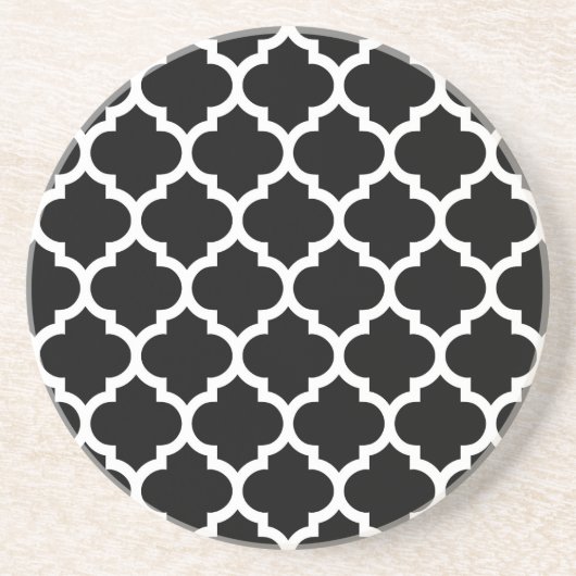 Black White Moroccan Quatrefoil Pattern #5 Zandsteen Onderzetter (Voorkant)