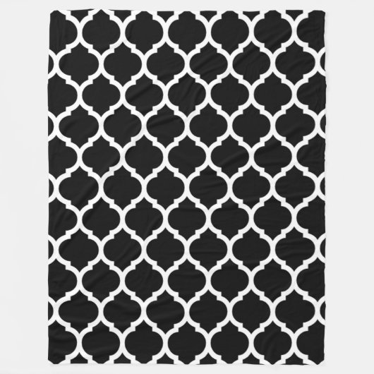 Black White Moroccan Quatrefoil Pattern Fleece Deken (Voorkant)