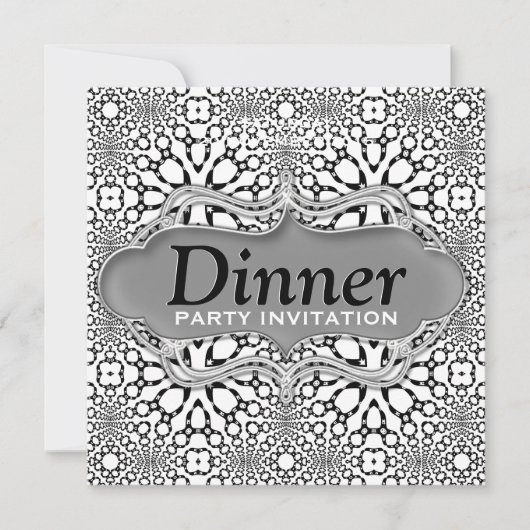 Black White Moroccan Tribal Dinner Party Invite Kaart (Voorkant)