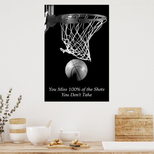 Black White Motivatie Basketball Sport Poster (Keuken)