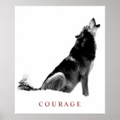 Black & White Motivatie Courage Howling Wolf Poster (Voorkant)