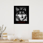 Black White Motivatie Freedom Wolf Poster Print (Keuken)