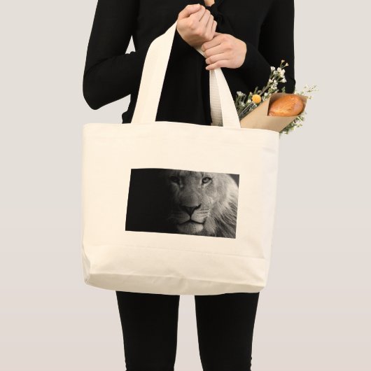 Black White Motivatie Leadership Lion Portret Grote Tote Bag (Voorkant (product))