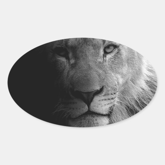 Black White Motivatie Leadership Lion Portret Ovale Sticker (Voorkant)