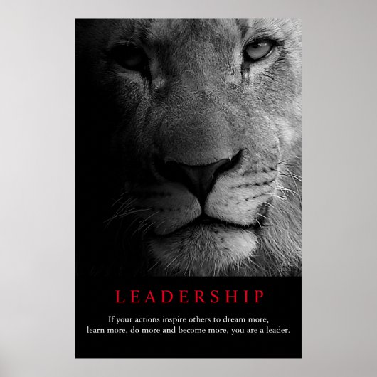 Black White Motivatie Leadership Lion Portret Poster (Voorkant)